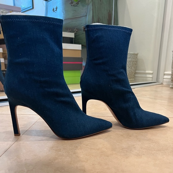 Blue Jean Denim Sock Ankle Boots - Picture 4 of 5